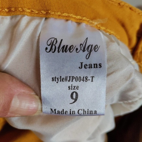 Blue Age Collection Mustard Yellow size 9 destructed skinny Jeans - Picture 3 of 8